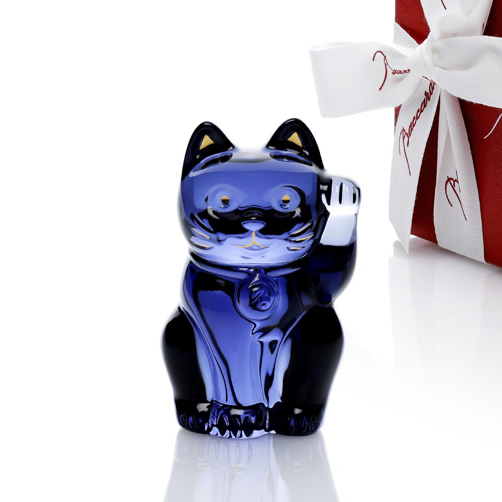 正規店入荷,名入れ代込,Baccarat,バカラ,まねき猫,ブルー,10cm,青,名入れ,彫刻,刻印,ギフト,プレゼント,お祝,誕生日,記念日,表彰,企業,就任,受賞,法人,病除け,商売繁盛,記念品,高級,ブランド,正規品,開店祝,周年記念,オブジェ