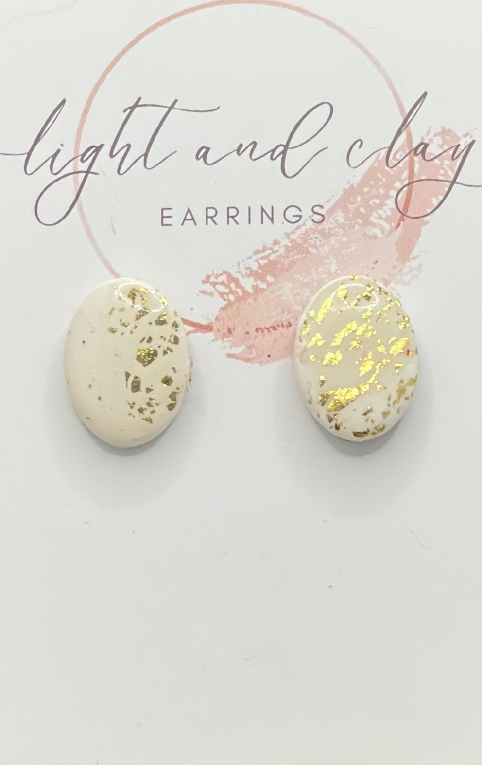 Simple White with Gold flake Oval Studs. H17mm x 12mm 
