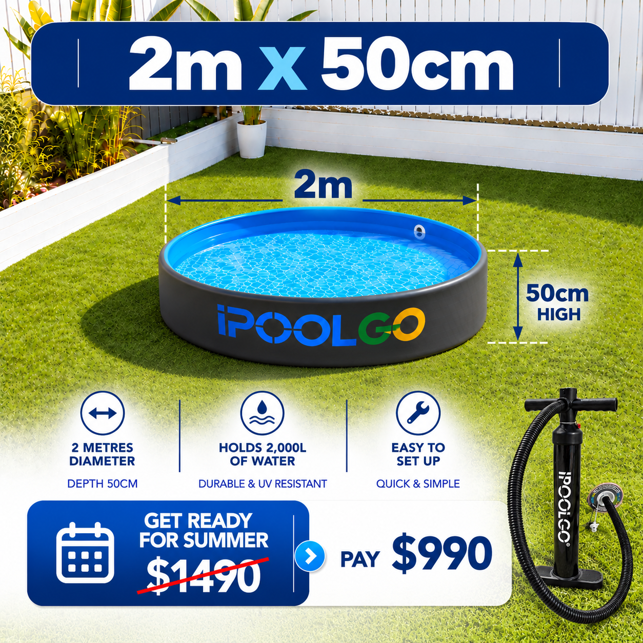 iPoolGo 2m x 50cm Inflatable Swimming Pool – Australia