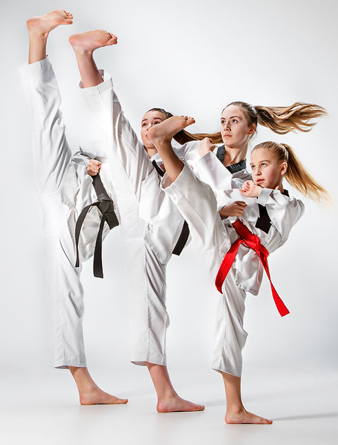 The studio shot of group of kids trainin