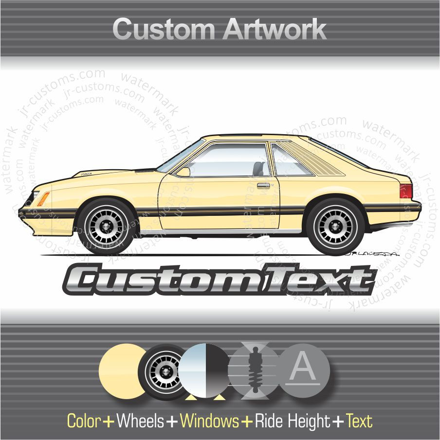 1979-82 Mustang Foxbody Hatchback Ghia Art for T-Shirt Hoodie Mug Sticker Print