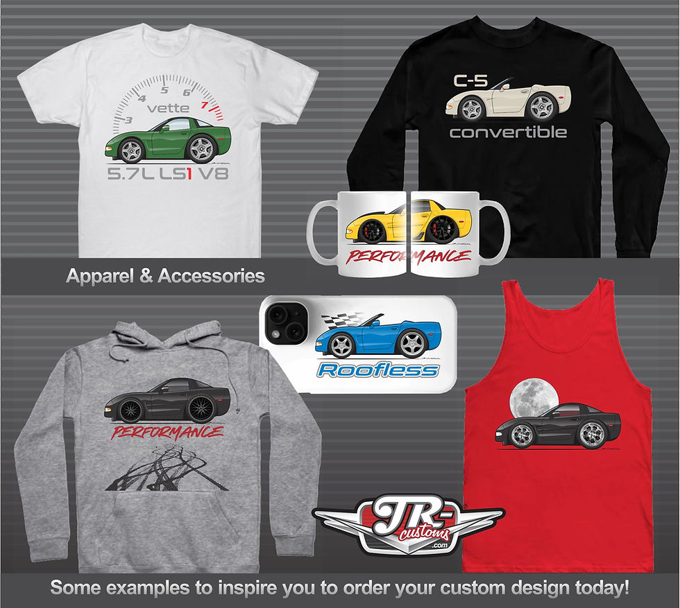 Thumbnail: 99-04 Cartoon Corvette C5 hardtop Art for T-Shirt Hoodie Sticker Mug Sweatshirt