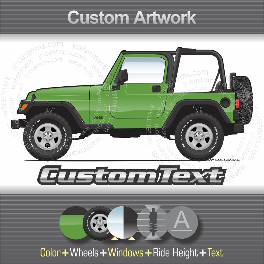 1997-06 Jeep Wrangler TJ SE Soft-top X Sport Sahara art for T-Shirt Hoodie Mug
