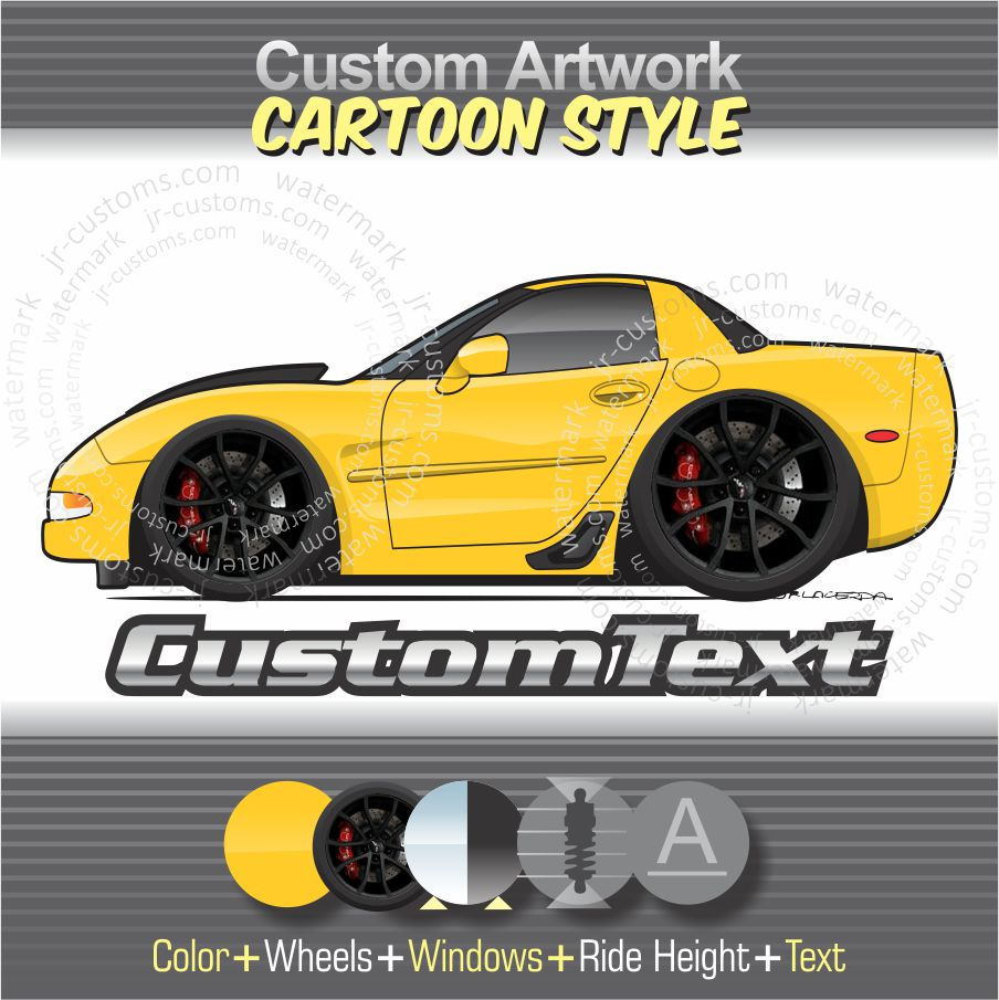 99-04 Cartoon Corvette C5 hardtop Art for T-Shirt Hoodie Sticker Mug Sweatshirt