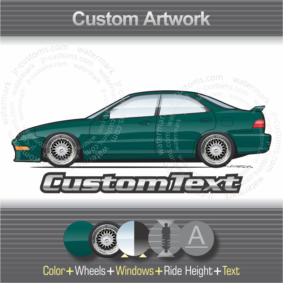 1994-01 Acura integra sedan LS SE GS-R Art for T-Shirt Mug Sticker Hoodie Print