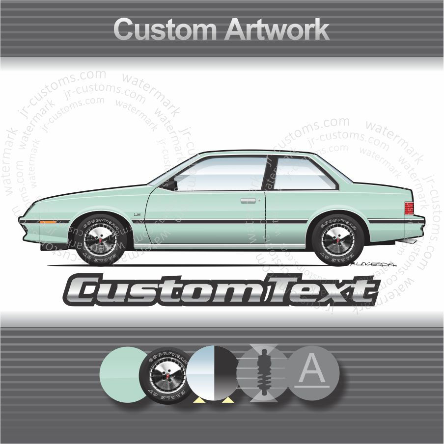 1982-87 Pontiac J2000 2000 Sunbird LE SE Turbo GT Coupe Art for T-Shirt Mug