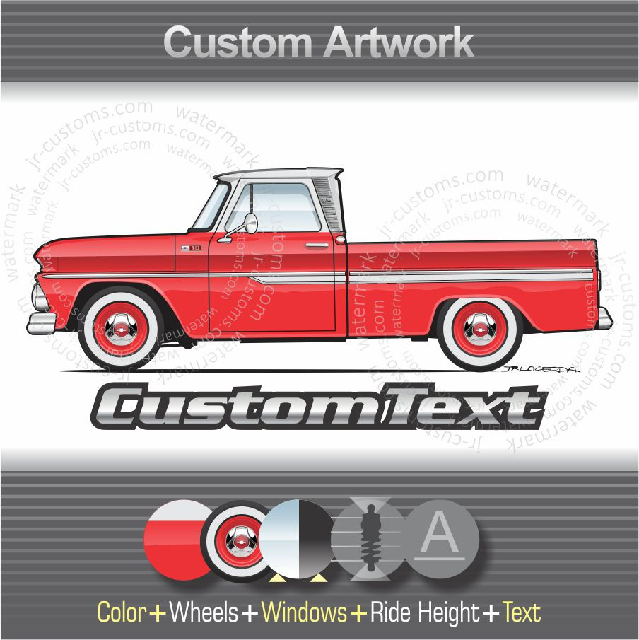 1965 65 Chevy Fleetside C10 C-10 Custom short bed Pickup Truck Art for T-Shirt