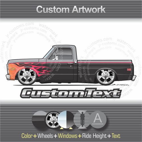 1971-72 Chevy Chevrolet C10 Cheyenne Short bed Pickup Truck Art for T ...