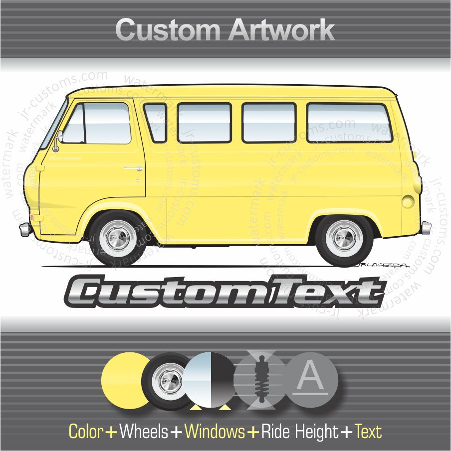 1961-67 Ford Econoline Station Bus Club Wagon Art for T-Shirt Hoodie Sticker Mug