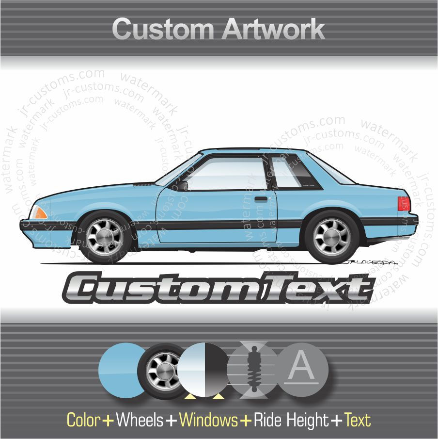 1987-93 Mustang 5.0 LX Notchback Art for T-Shirt Mug Hoodie Sticker Phone Case