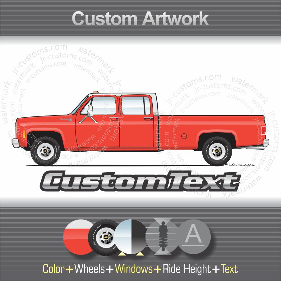 73-80 Custom C30 Crew Cab Pickup Truck Art for T-Shirt Hoodie Mug Long Sleeve