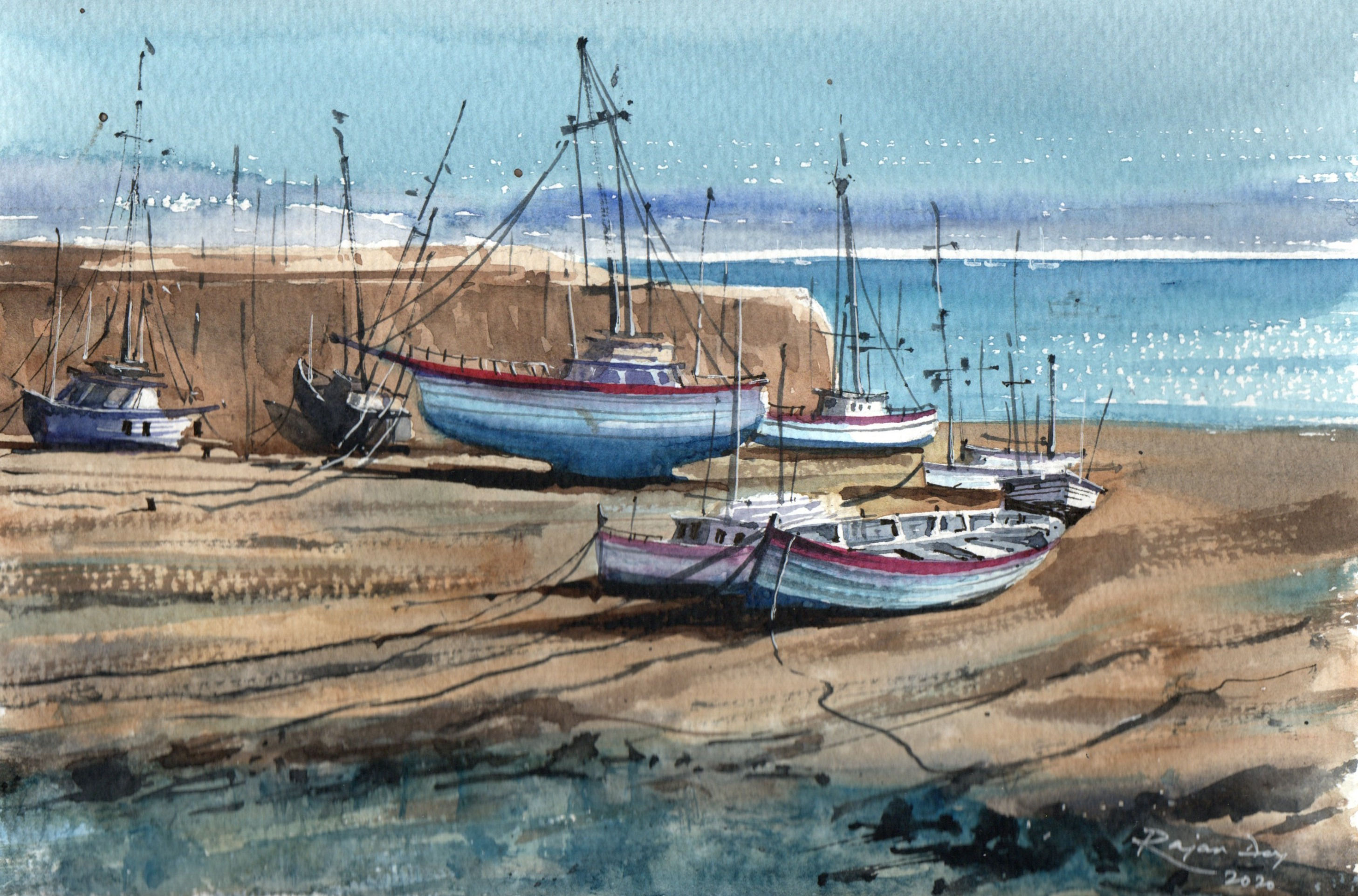 Boats at coastal cornwall-11 x 7.5 Inch