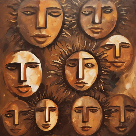 brown faces with a sun in the middle, oil painting.jpg