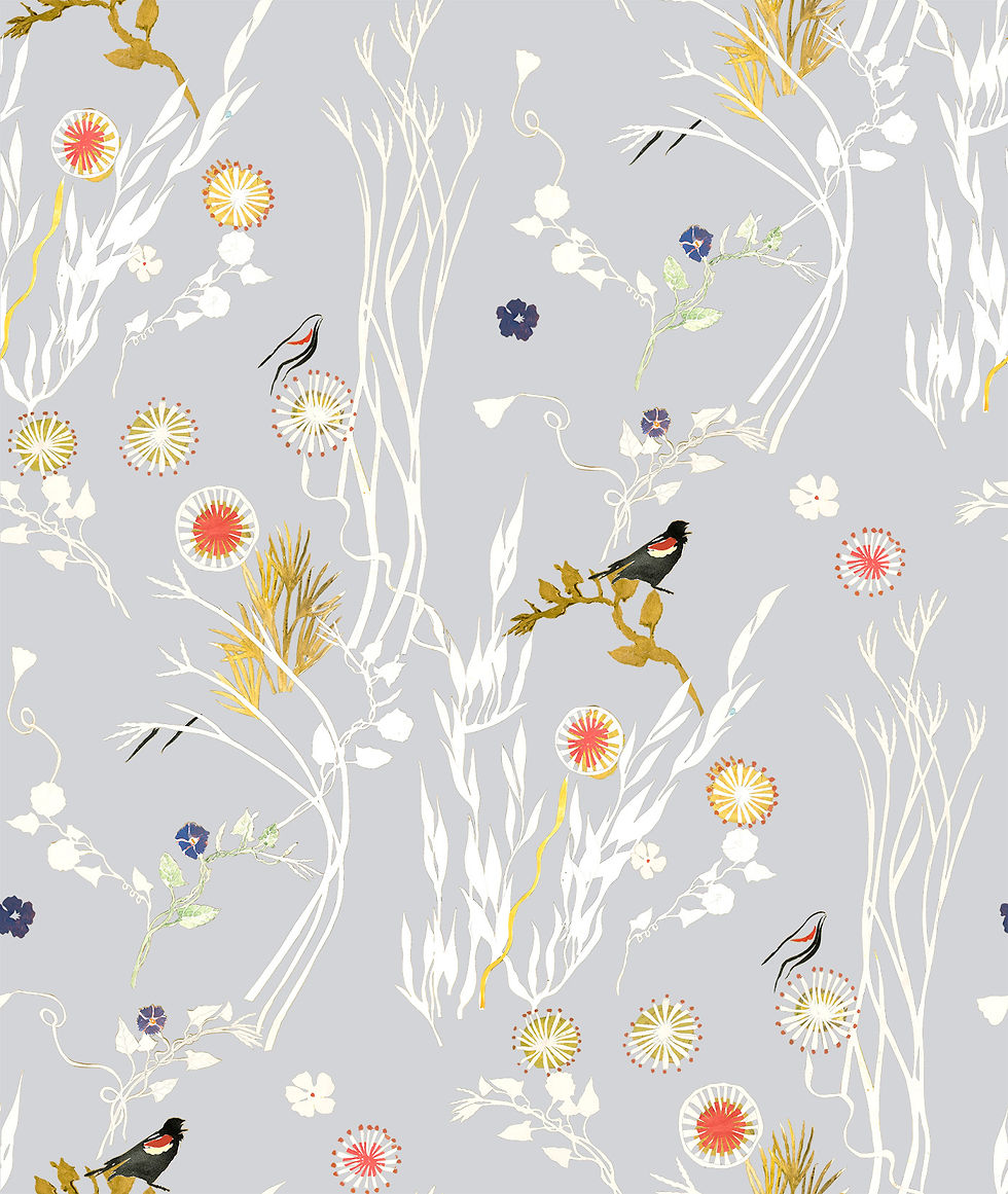 Thumbnail: Blackbirds & Bindweed Fine Wallpaper (10 yard roll)
