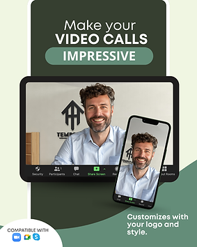 Imagen que muestra un fondo virtual de Zoom personalizado con la visualización del logotipo 3D de Walldrop durante una videollamada.