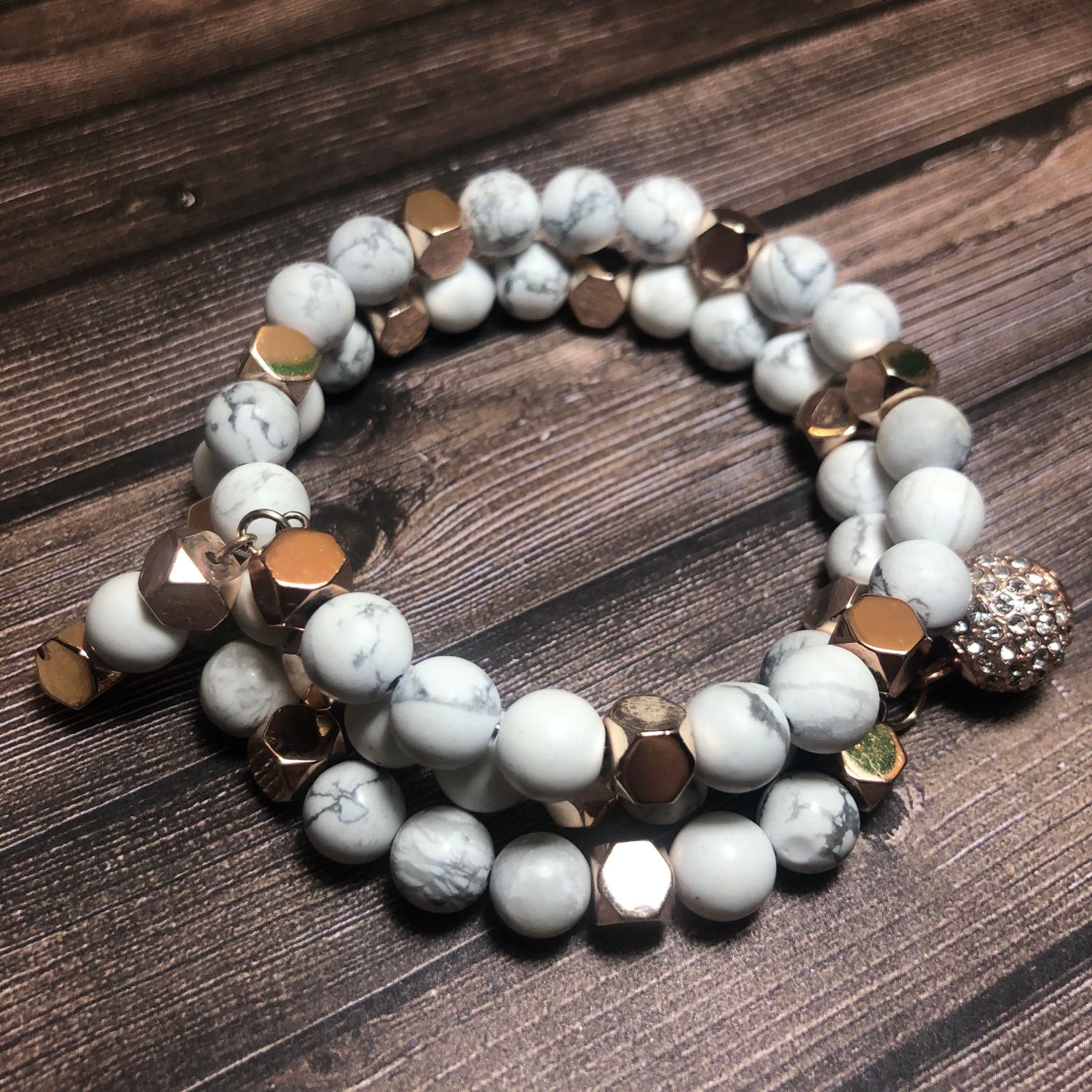 Howlite w/Rose Gold plated Hematite and Rose Gold Charm