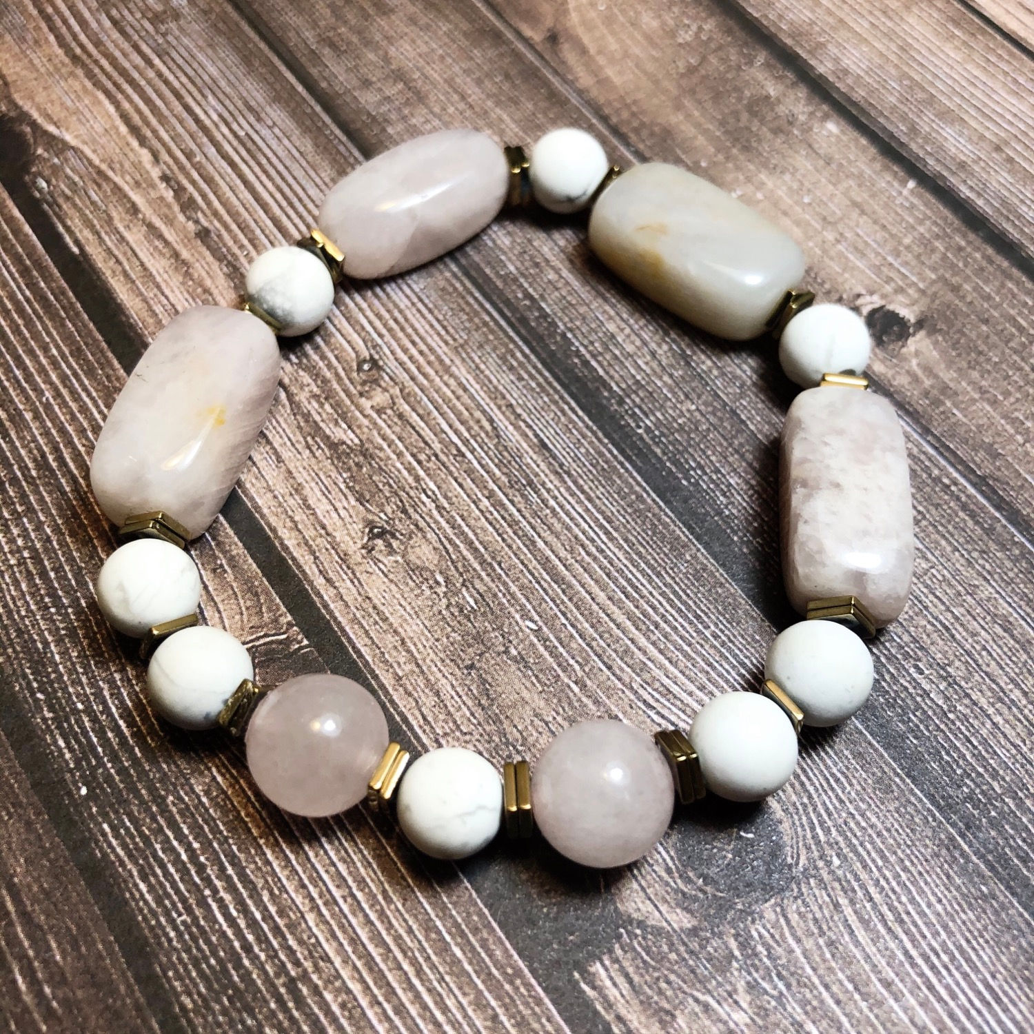 Rose Quartz, Howlite & Hematite Stretch Bracelet – Love, Peace & Balance