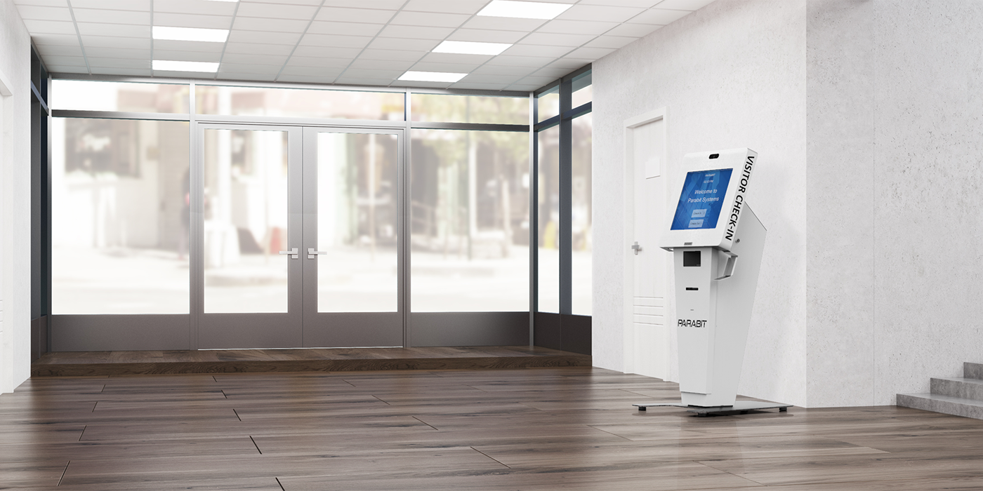 Parabit visitor management kiosk in commercial lobby for secure guest registration