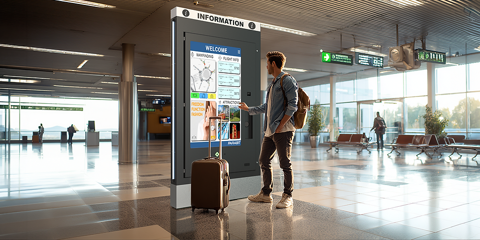 man standing in front of a parabit kiosk looking at wayfinding