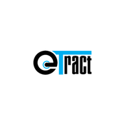 לוגו עבור תוכנת eTract עם סמל "e" מסוגנן בשחור וכחול ואחריו הטקסט "Tract".