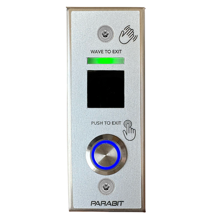 مستشعر باب بدون لمس مثبت على عمود رفيع مزود بموجة لفتح الباب مع زر للخروج مصمم للتركيبات ذات الإطار الضيق