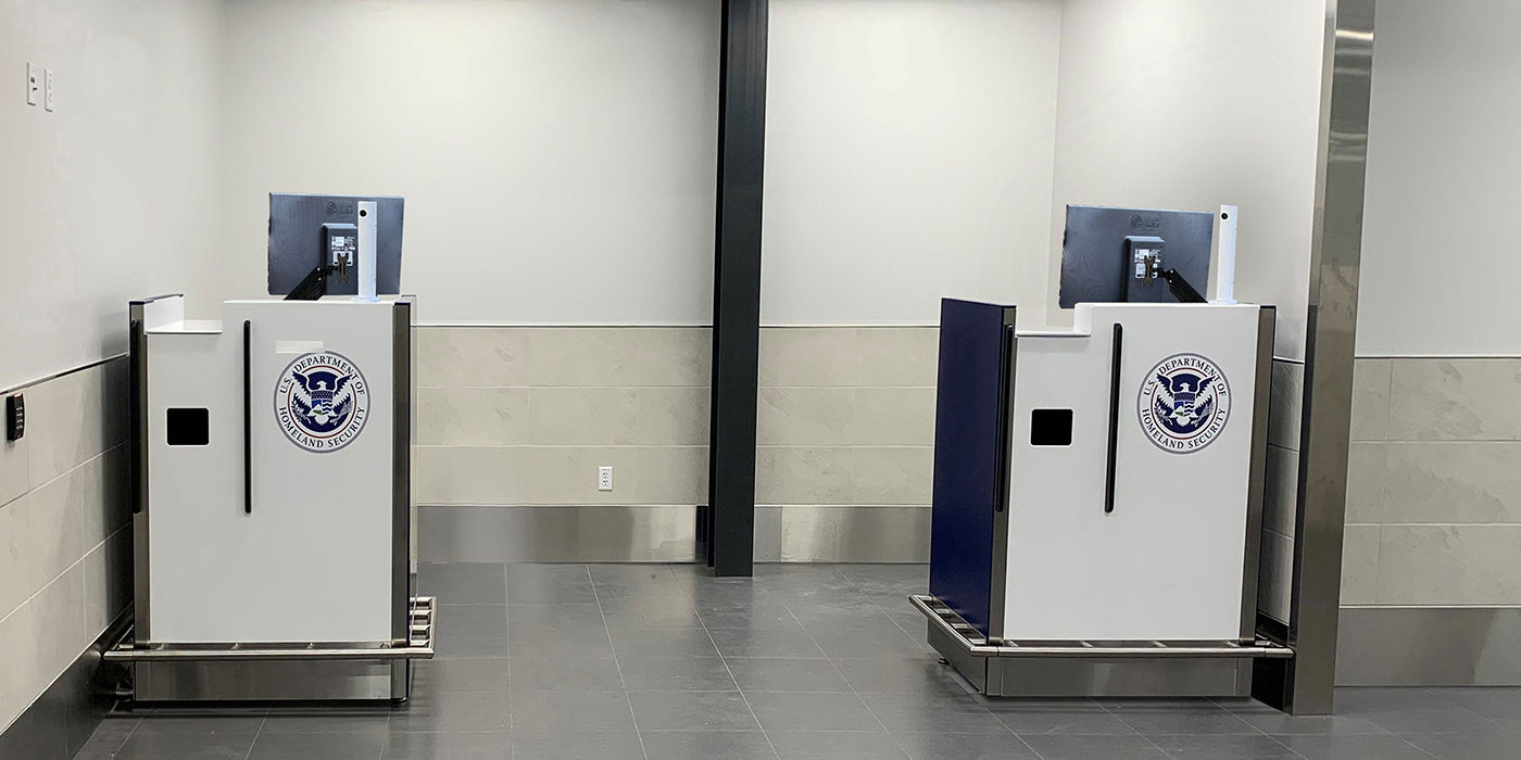 Dual-station customs processing kiosks for international entry screening