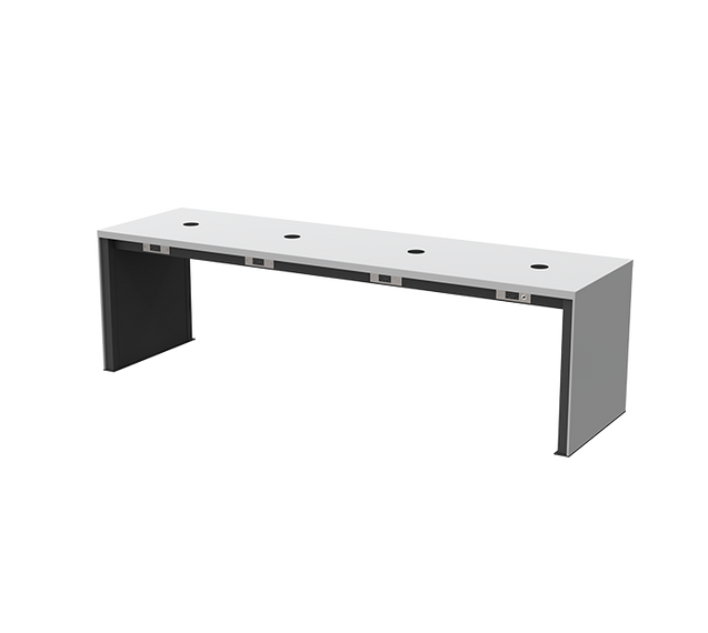 符合 ADA 标准的电源柜,带有隐藏式插座和 USB 端口,专为机场、医院和政府设施设计。.