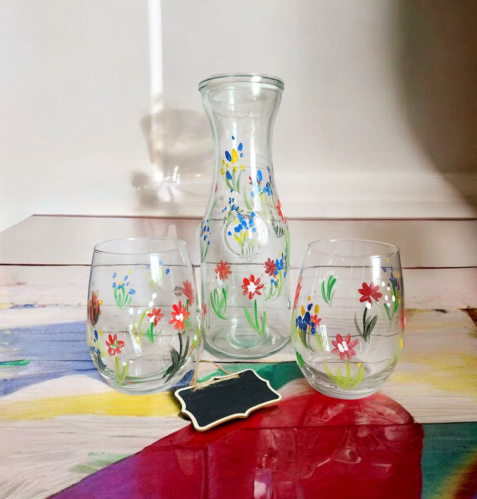 Hand Painted Summer Floral Wine Set