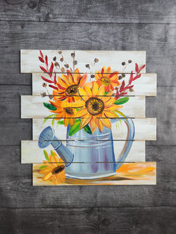 Sunflower and Tine Can on Shiplap