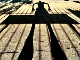 Show thumbnail preview	
Shadow of a person with elongated arms and legs cast on the ground, creating a dramatic and somewhat eerie effect under a slatted surface with light filtering through.