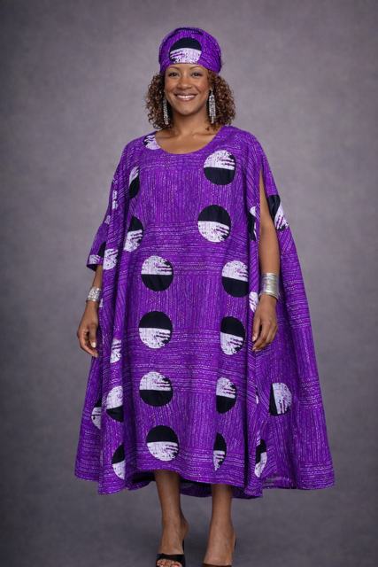 Ankara Purple w/multiple 1/2 black 1/2 white designs