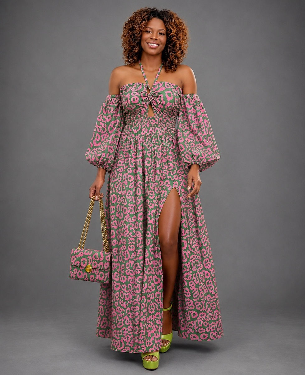 Thumbnail: Ankara Pink - Green Splash Maxi Dress