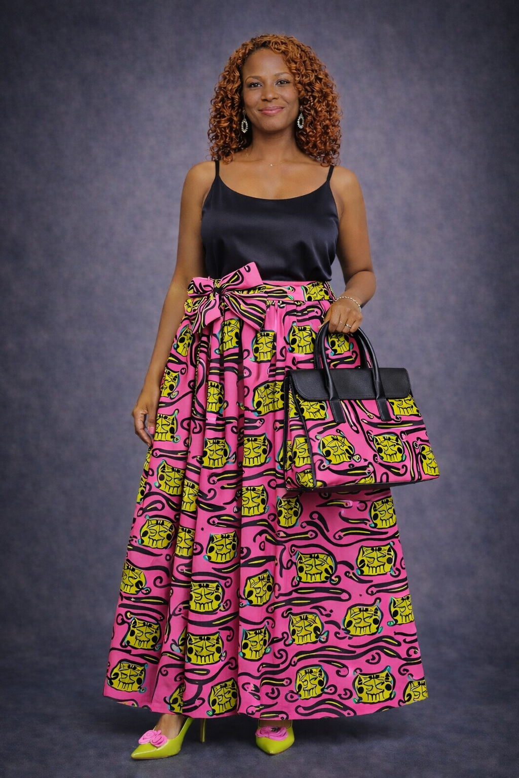 Ankara Pink and Lime Green Acorn Skirt Maxi