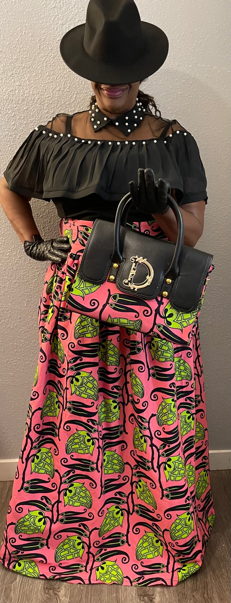 Pink and Green Acorn Retro Maxi Skirt/Bag