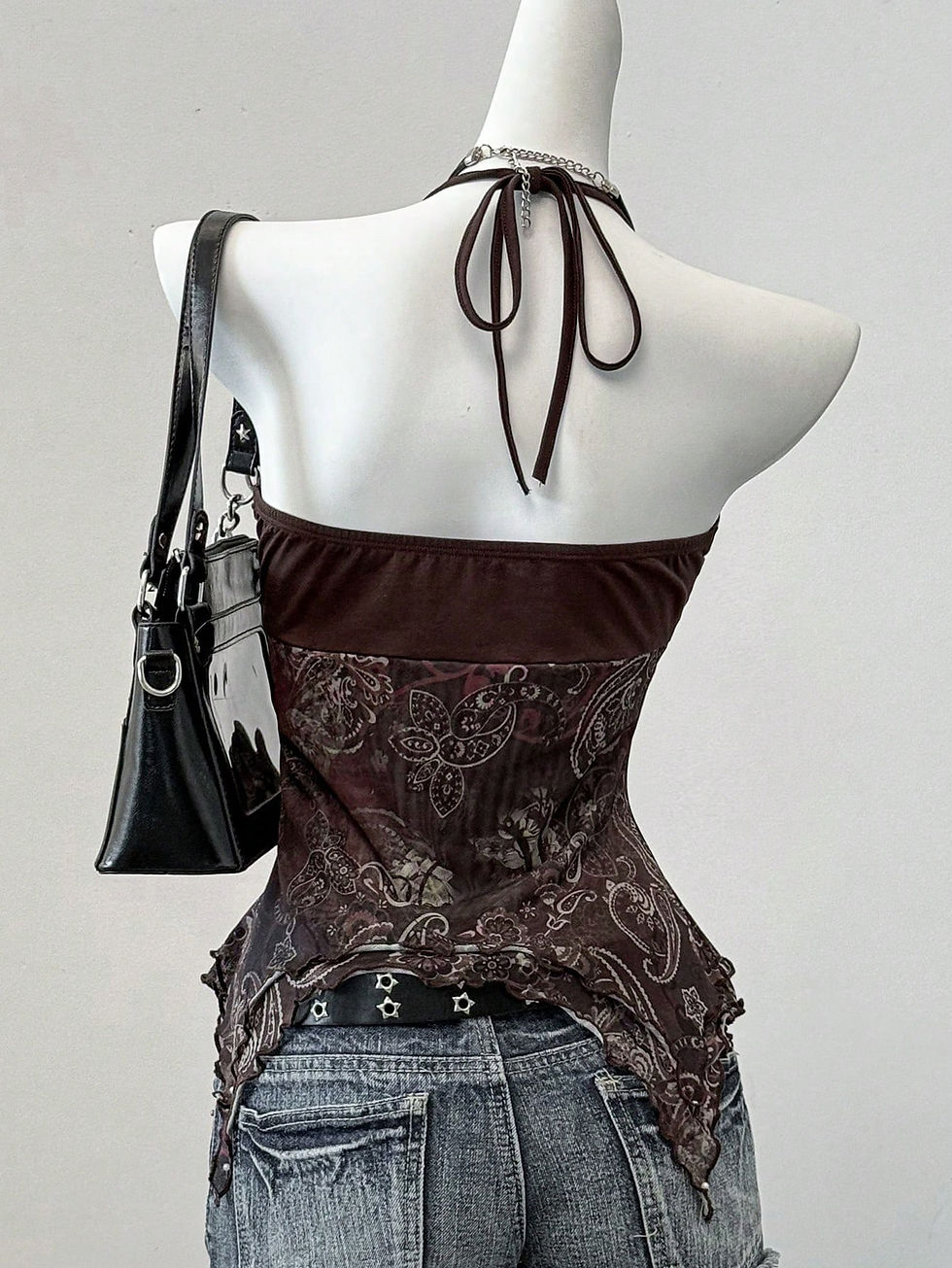 Thumbnail: Printed Mesh Halter Crop Top