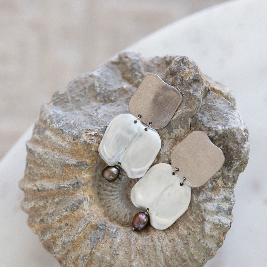 Handmade Geometric Drop Earrings with Freshwater Pearl