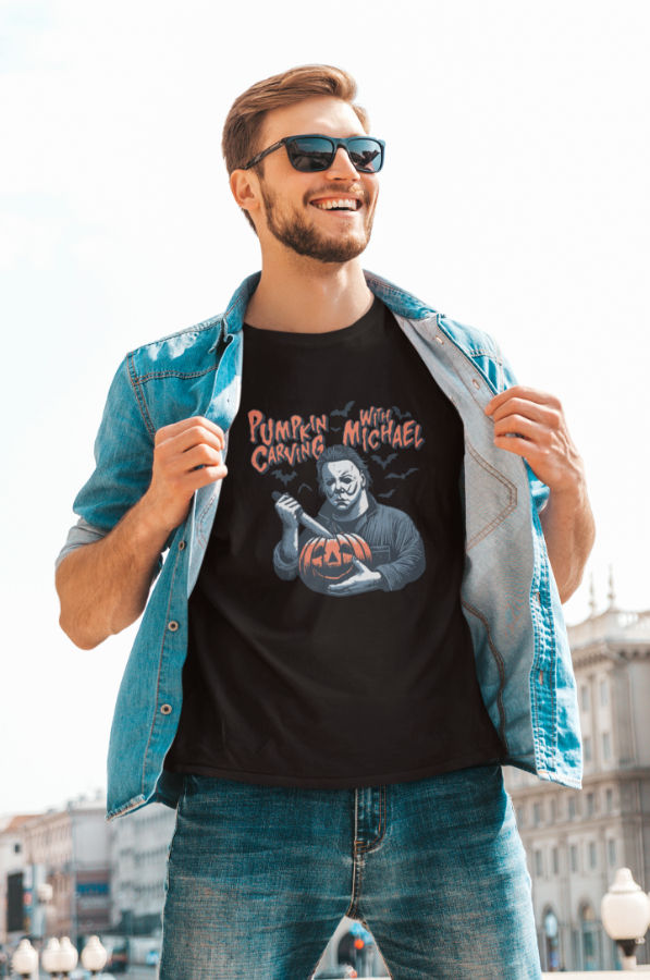 Thumbnail: Pumpkin Carving with Michael Funny Horror  T-Shirt