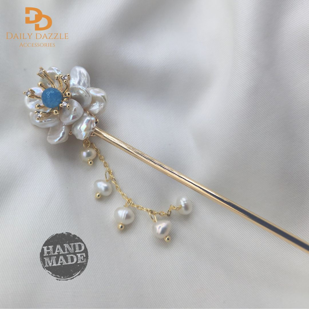Pearly Aquamarine Hair Pin