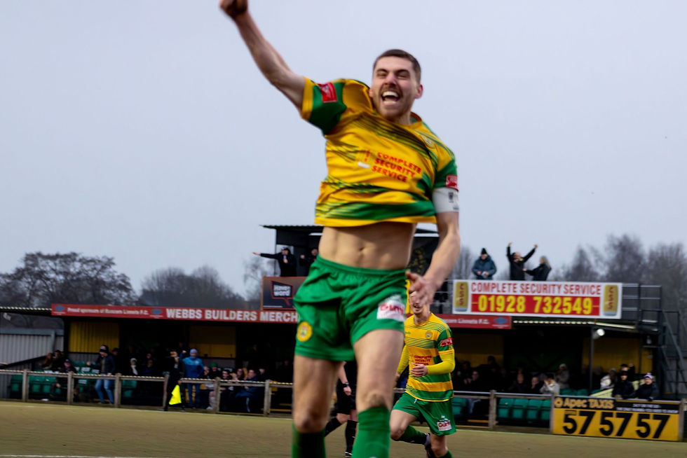 Peter was on the spot as skipper Jacques Welsh joyfully celebrates his last-gasp equaliser against Vauxhall.