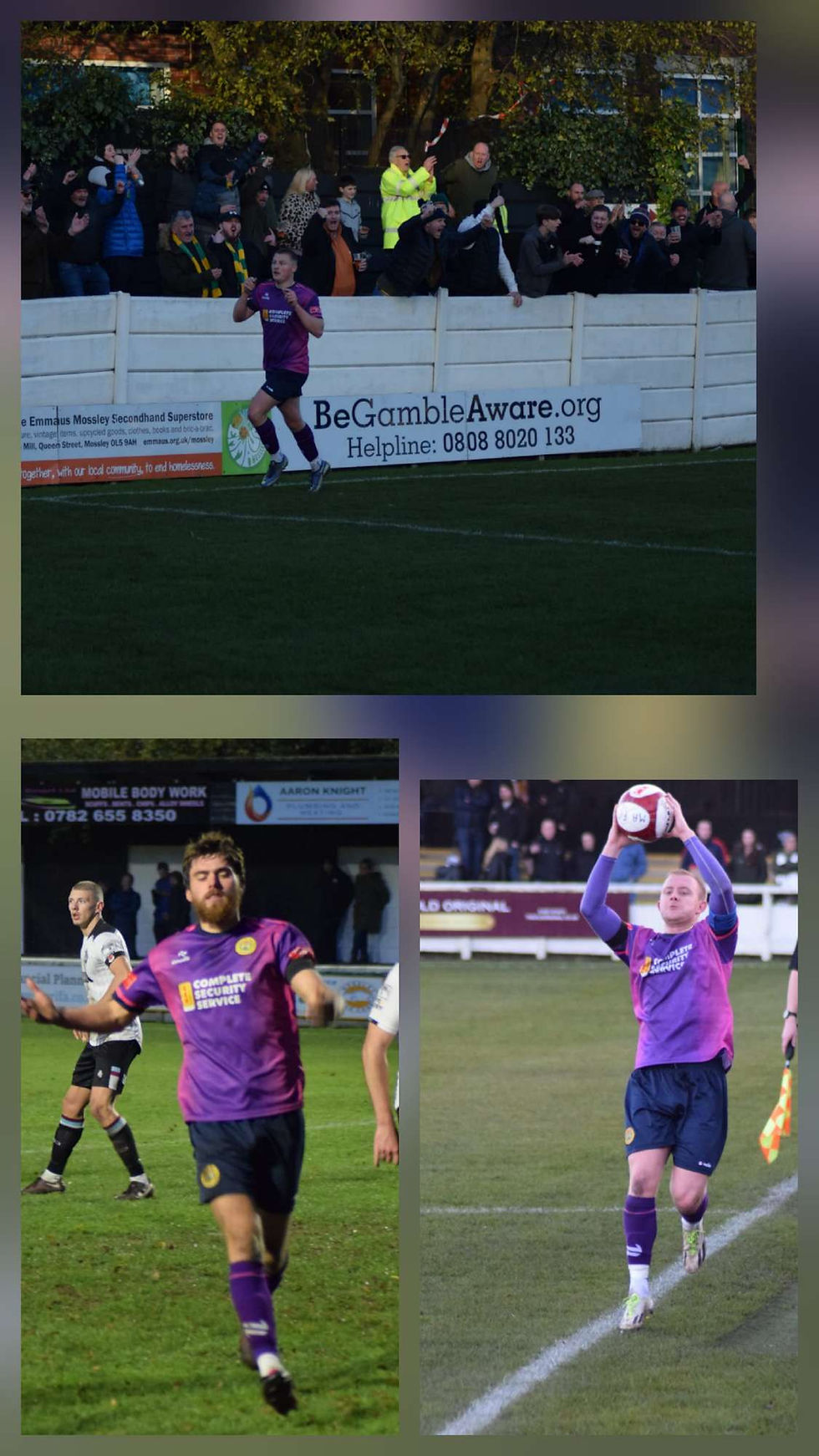 A compilation of photos from our most recent Seel Park victory in November 2023, featuring two-goal Olly Molloy (top), Jacques Welsh (bottom left) and James Short. Pictures by Neil Thornton.