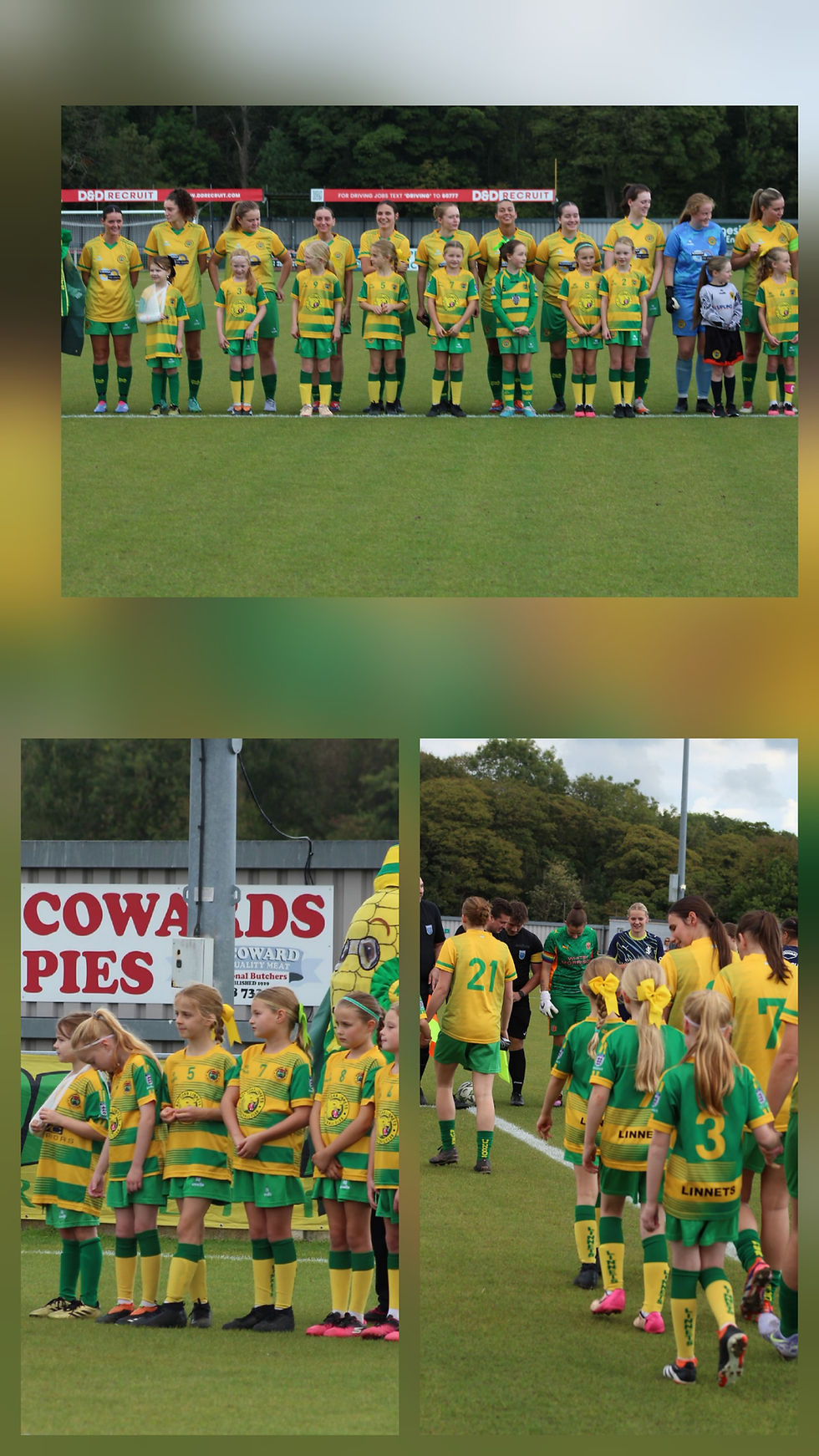 Ladies were accompanied onto the pitch by girls from Linnets Under 9s Diamonds and U9s stars