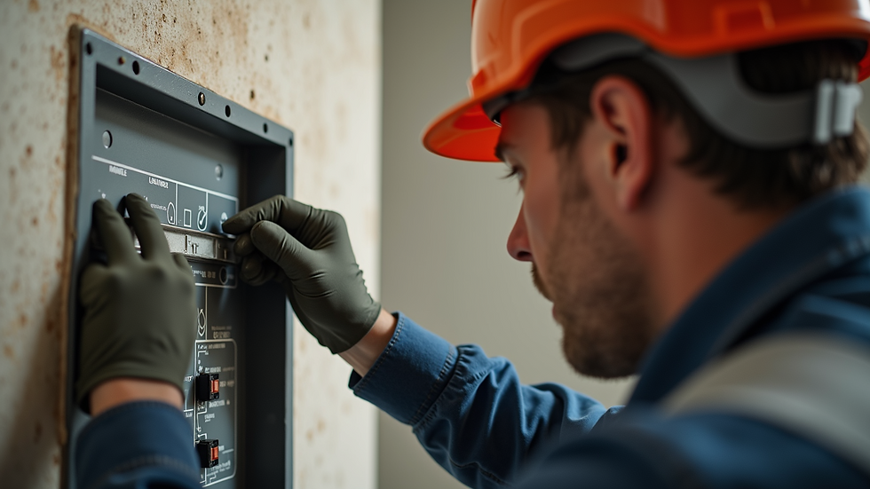 Close-up view of a home inspector checking electrical panel