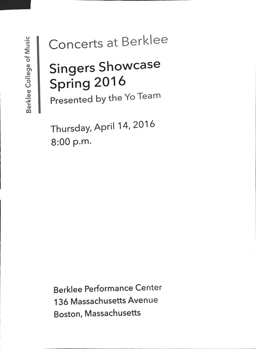 Singers Showcase Spring 2016