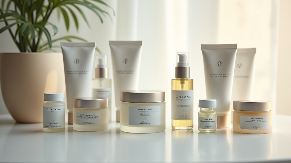 Eye-level view of a skincare routine setup with dermatologist-approved products