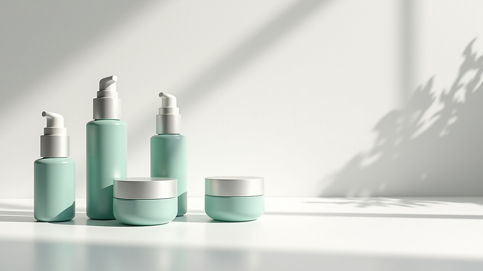 Close-up view of skincare products on a white surface