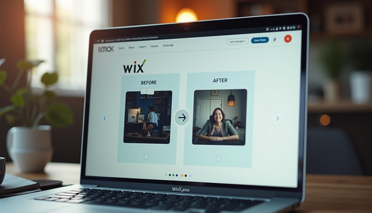 Eye-level view of a Wix website before and after toggle interface showing two panels side by side