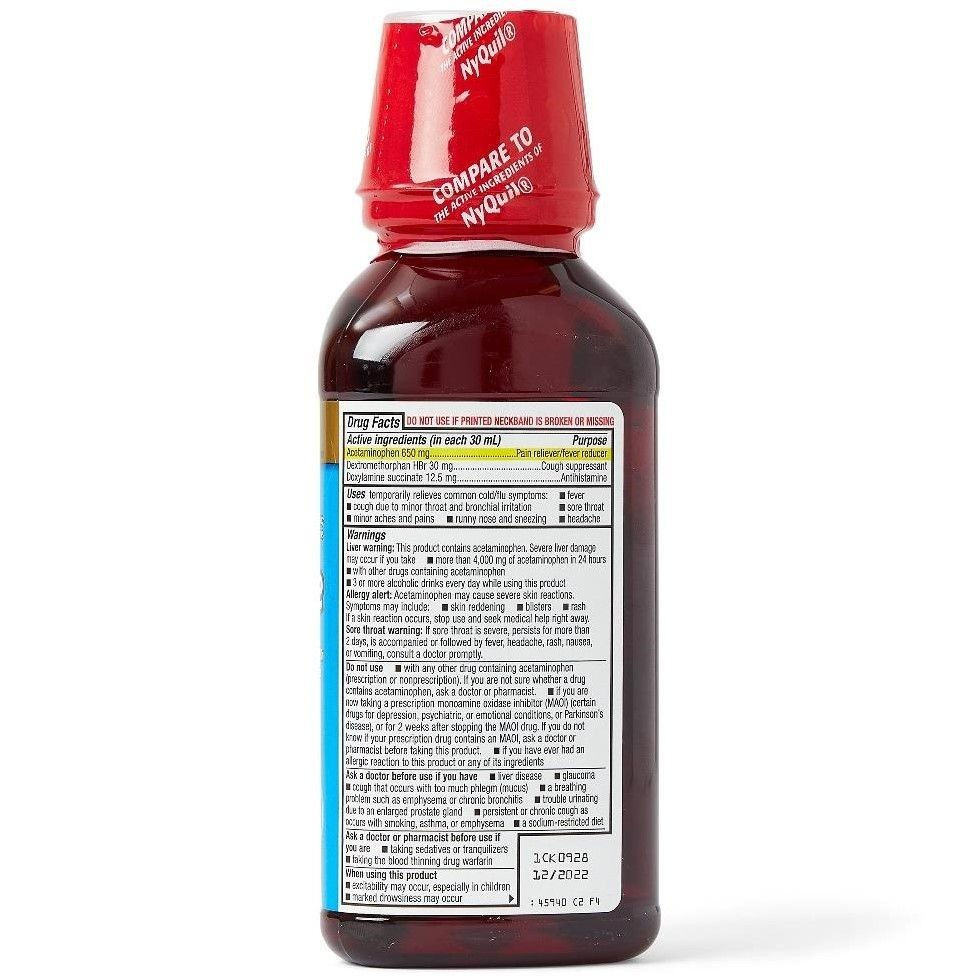 Thumbnail: 2 X GoodSense Acetaminophen Nighttime Cold & Flu Relief Liquid, Cherry, 12oz