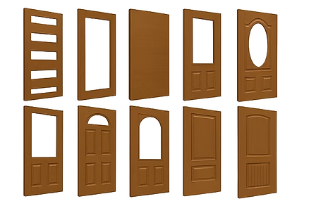 Fiberglass entry door designs with various window cutouts