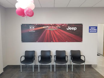 Car Dealership Waiting Area, Digitally Printed and Cleat Mounted Graphic