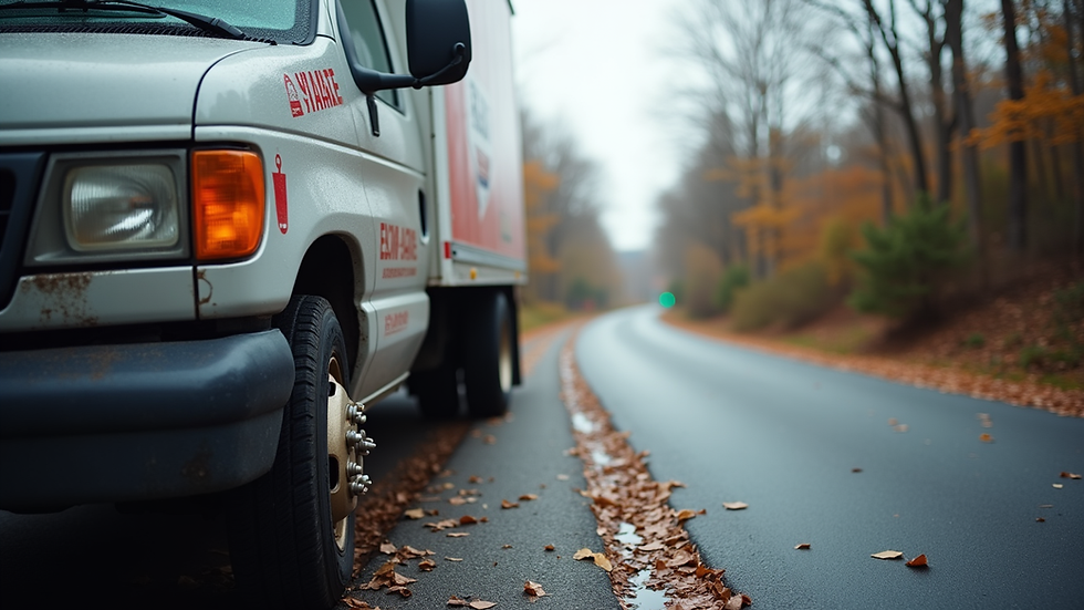 Eye-level view of a roadside assistance truck parked near a car